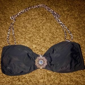 Black and leopard bandeau bikini top